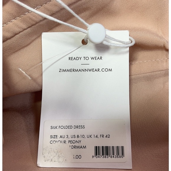 NWT Zimmerman Midi Length Silk Folded Pink Dress- Size 3 (US 8-10) - Picture 7 of 11